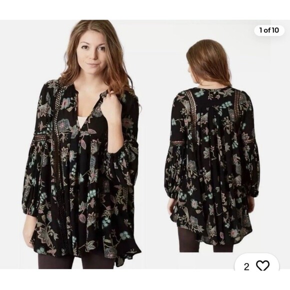 Free People Tunic Floral Flowy Dress Urban Boho Vivid Crotchet Blouse SP - Picture 1 of 11